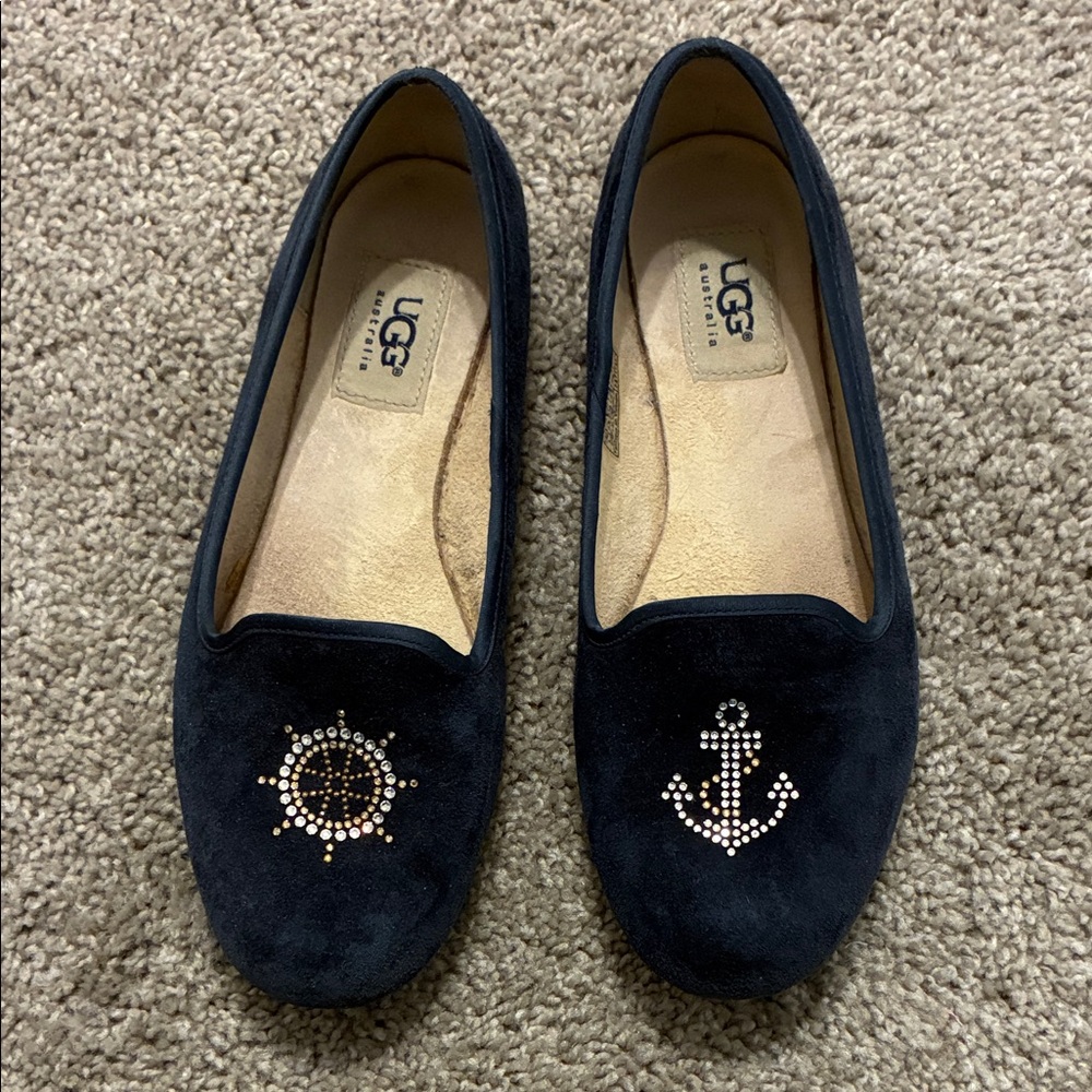UGG Women's Navy Suede Loafers with Nautical Embellishments
